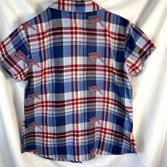 Angelique Size Medium Red White Blue Short sleeve top blouse vintage women - Picture 7 of 7
